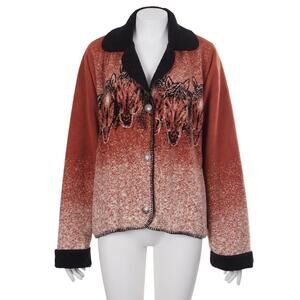 Outback Trading Vintage Jacket Women L Horse Print Fleece Button Up Western